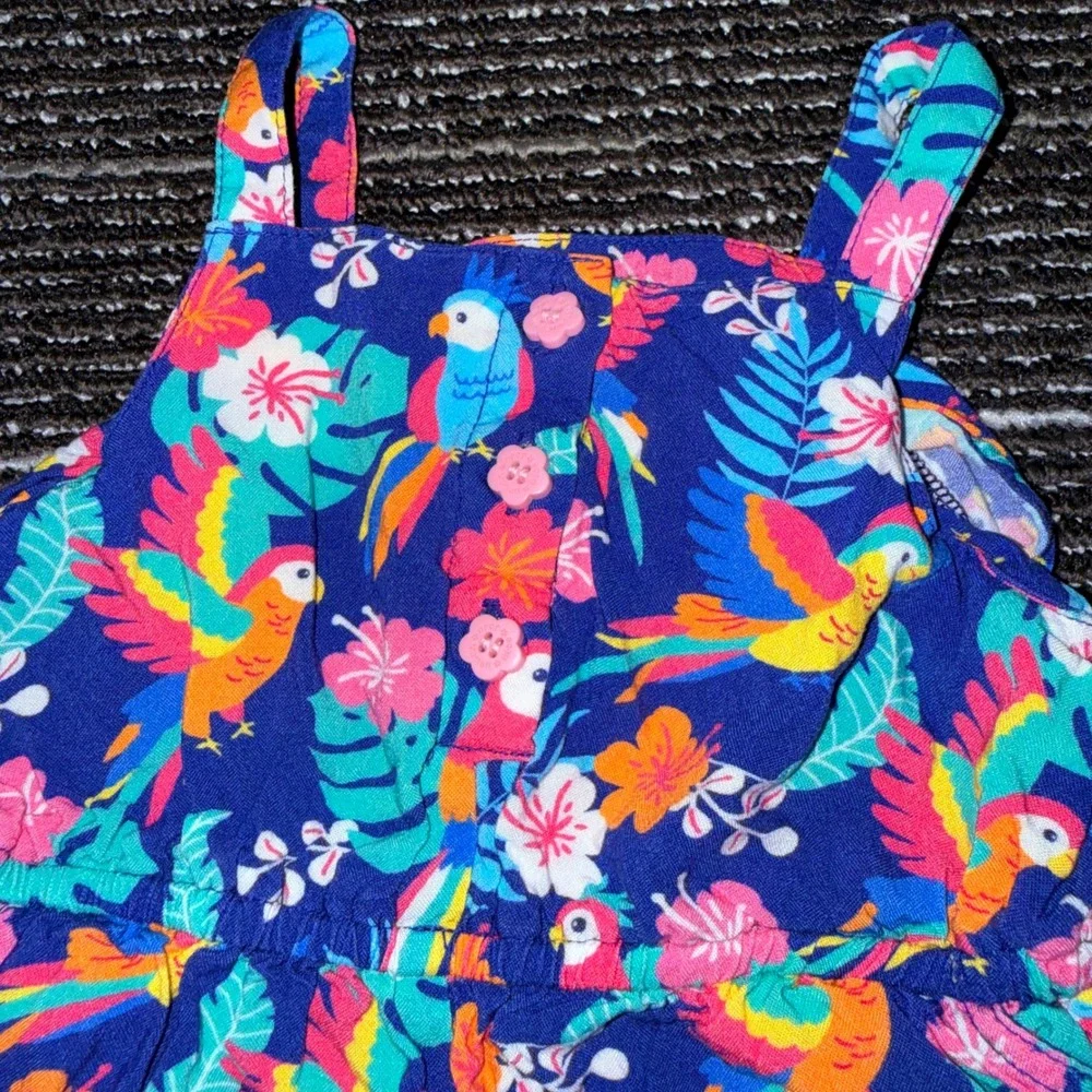 JoJo Maman Bebe Tropical Parrot Print Romper Jumpsuit Girls 6-12M‎ NWOT